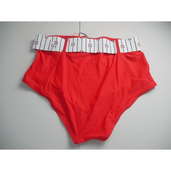 Unique Vintage High Waist Red Bikini Bottom 2X | Nautical Belt | Plus Size Swim - Picture 4 of 5